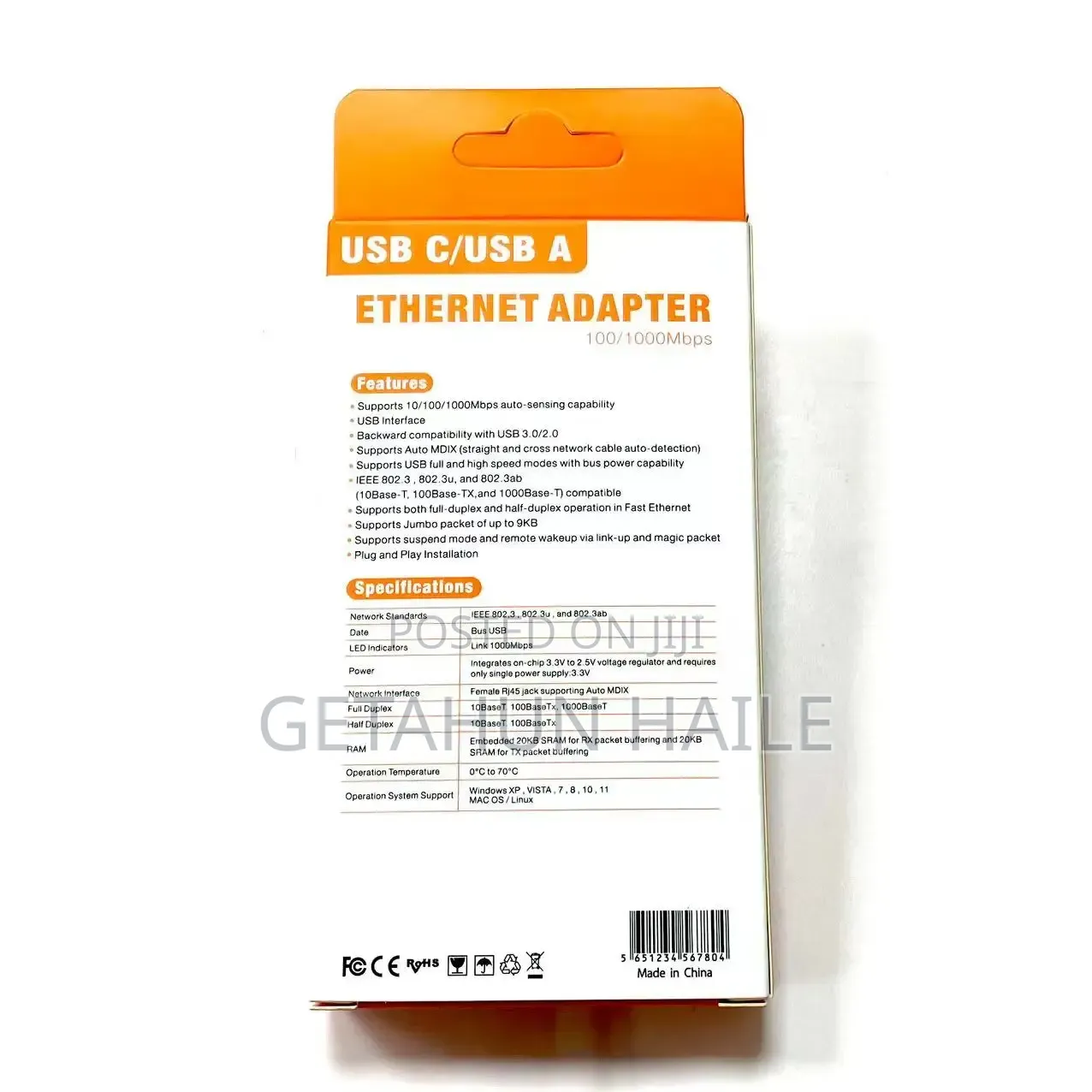 2 in 1 USB C USB a to Ethernet Adapter (1000Mbps Gigabit)
