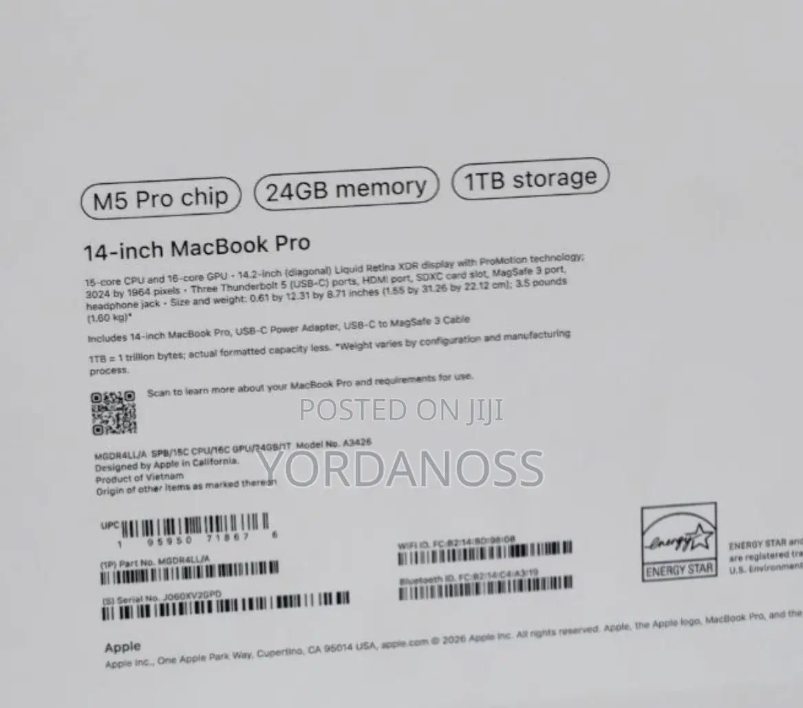 New Laptop Apple MacBook Pro 2025 M5 24GB Apple M5 SSD 1T