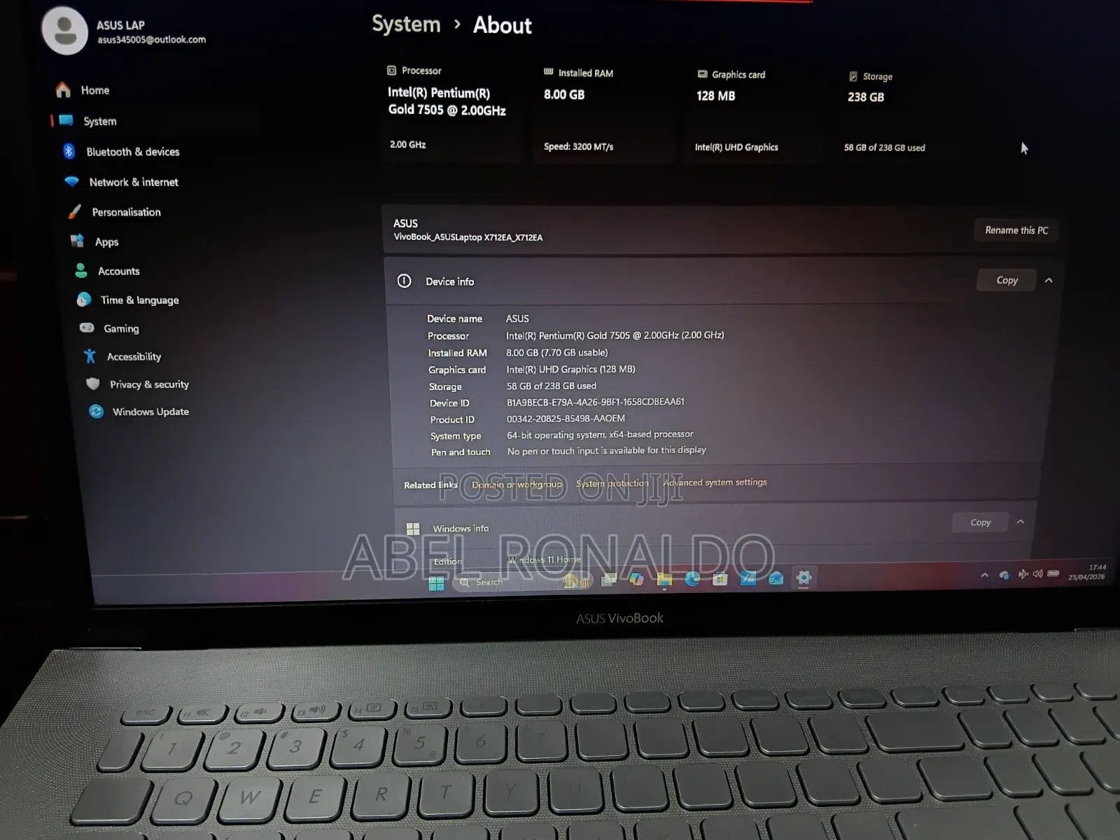Laptop Asus Vivobook 17 8GB Intel Pentium SSD 256GB