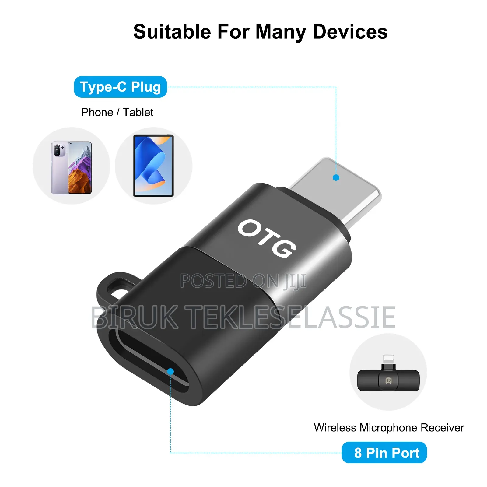 Lightning Female to USB-C Male for Audio Wireless Microphone Mic