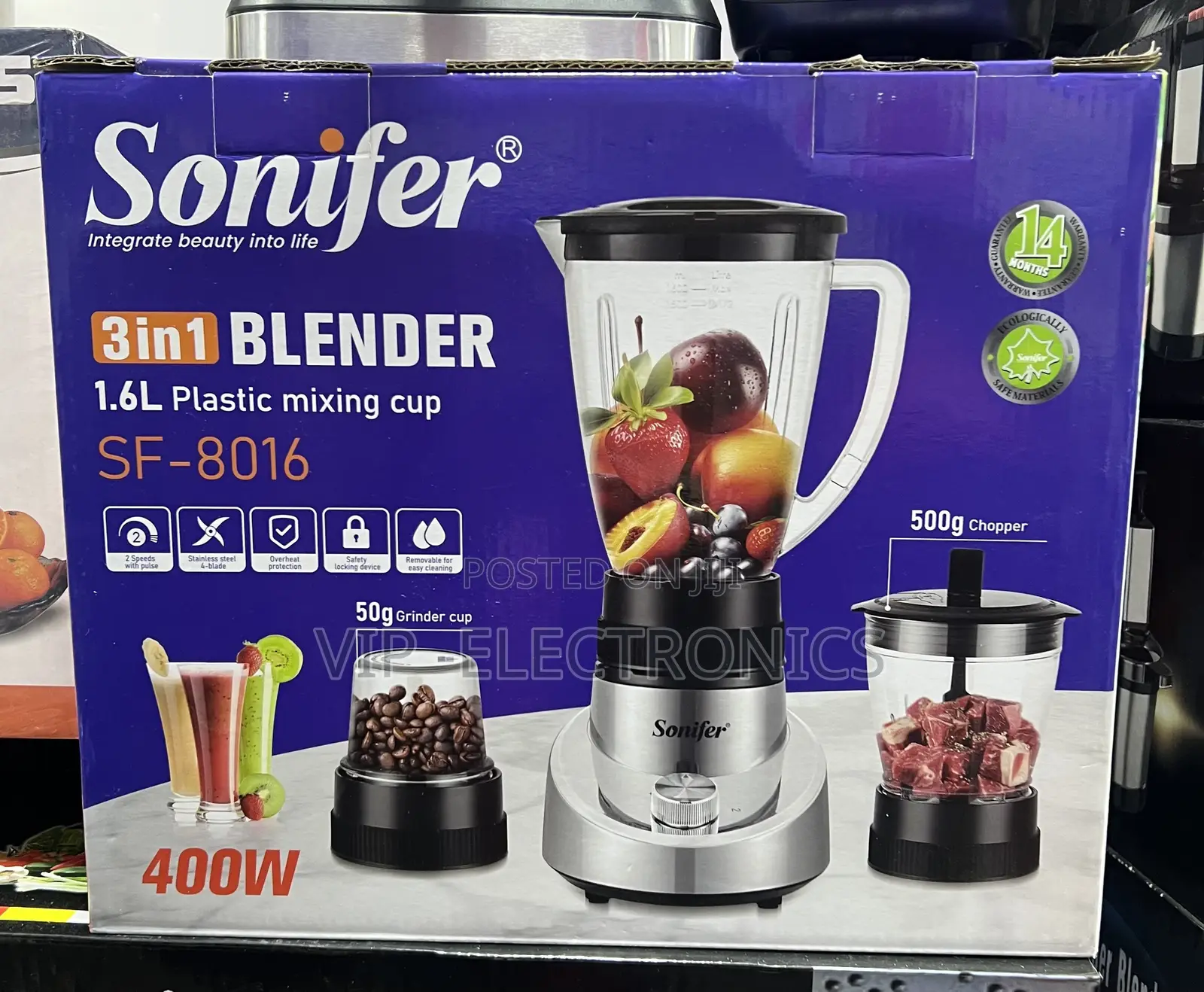 Sonifer Blender 3-in-1 1.6L Plastic Mixing Cup, Plus a 500g Chopper