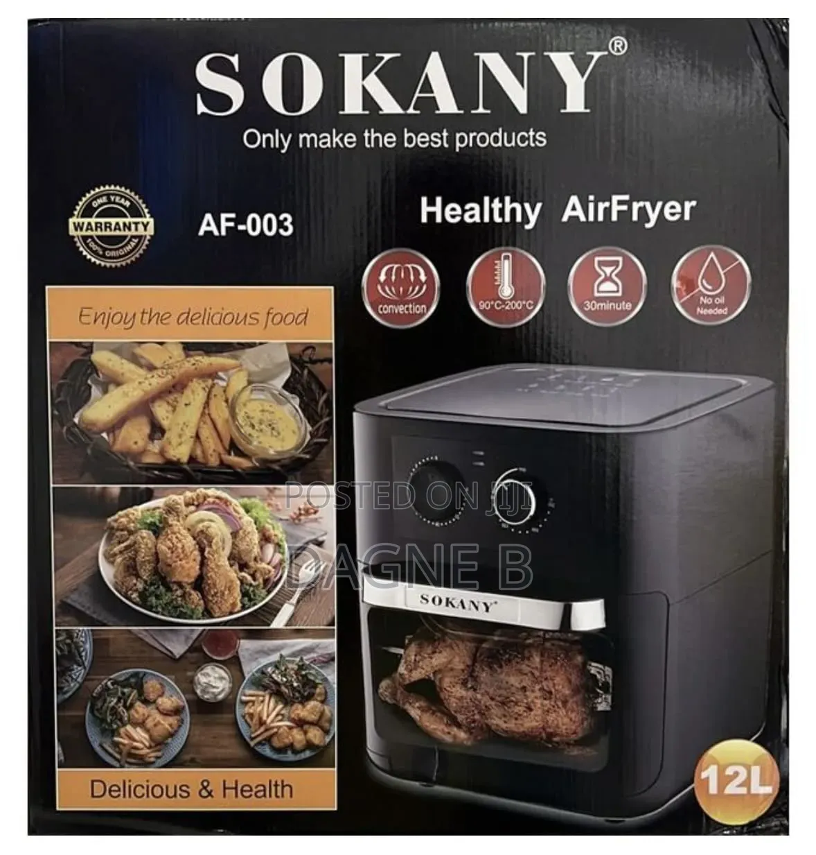 Airfryer Sokany Oil Free Fryer 12 Litre ሶካኒ ያለዘይት መጥበሻ