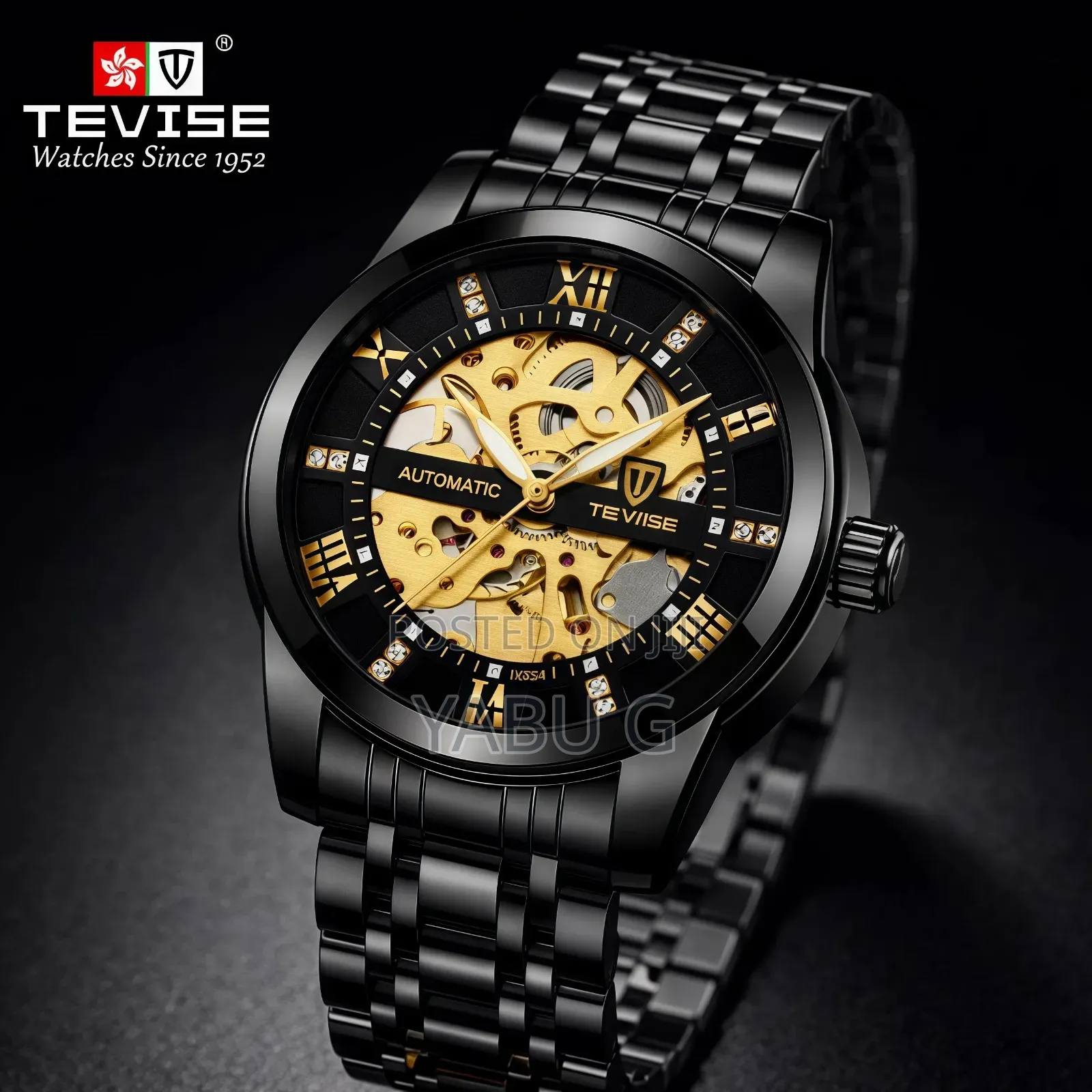 Tevise Automatic Mechanical Luxury Analog Watch With a Black