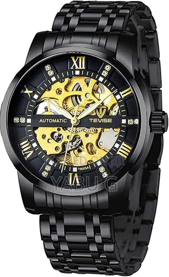 Tevise Automatic Mechanical Luxury Analog Watch With a Black