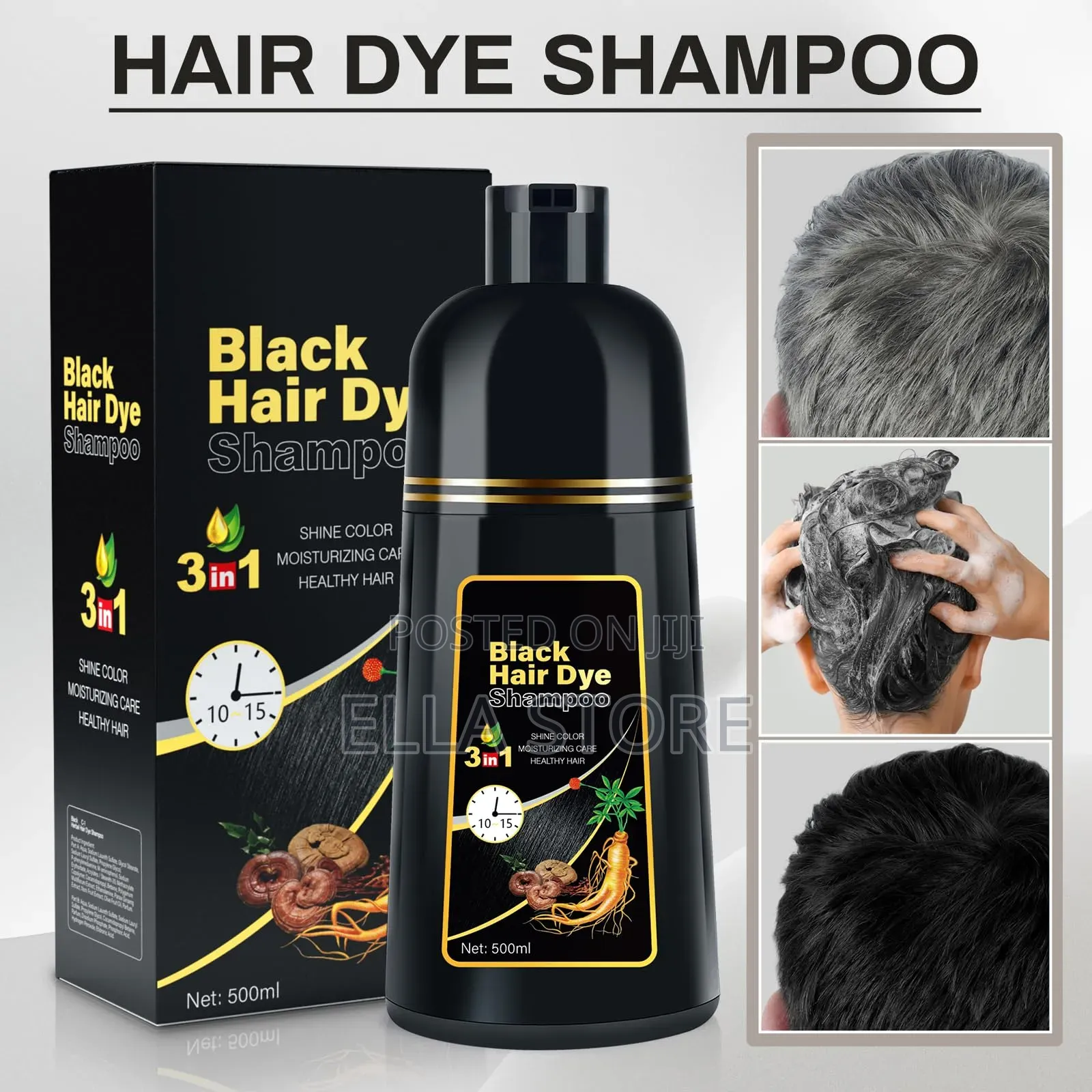 Black Hair Dye Shampoo – 3 in 1