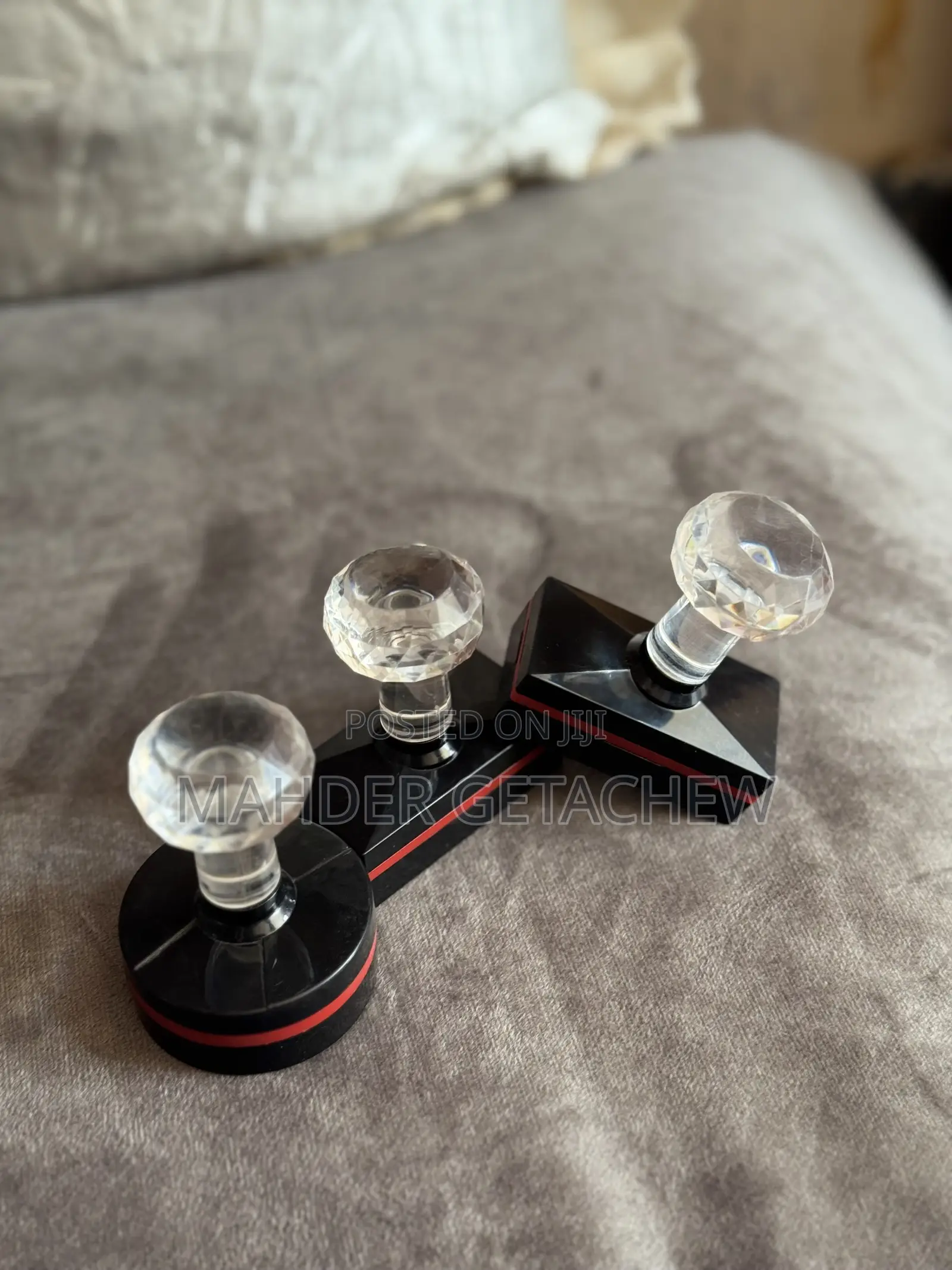 Crystal Door Knob Set – Black Red Decorative Design