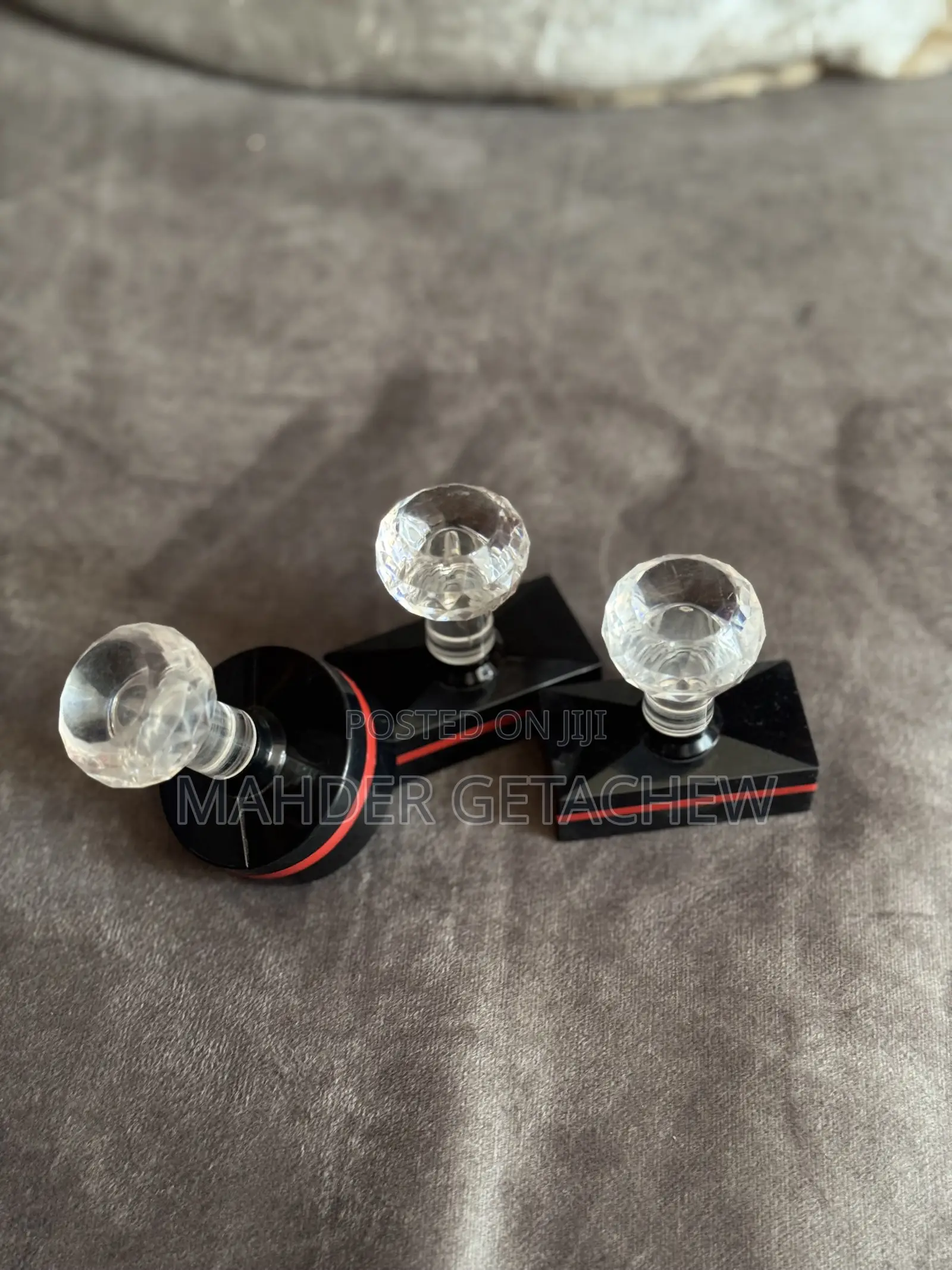 Crystal Door Knob Set – Black Red Decorative Design