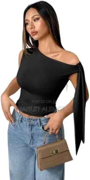 SHEIN BAE Asymmetric One-Shoulder Tie Strap Blouse