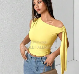 SHEIN BAE Asymmetric One-Shoulder Tie Strap Blouse