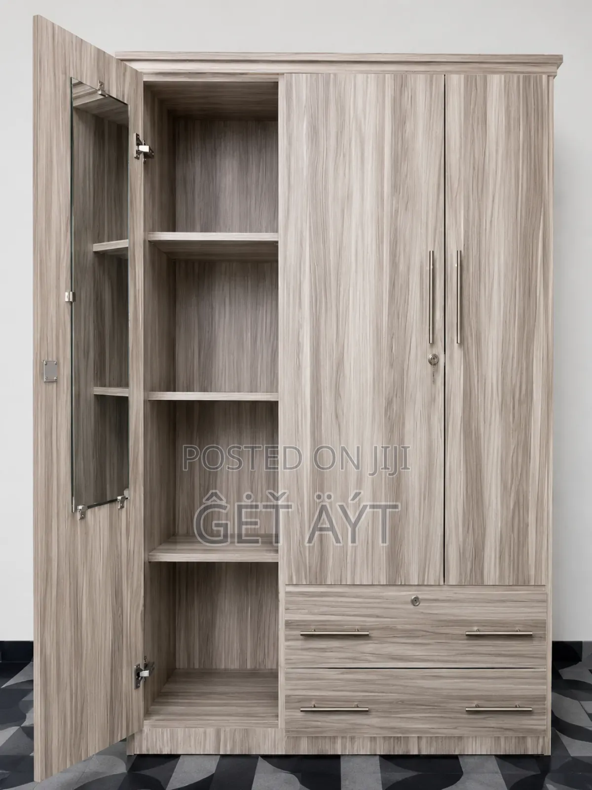 ቁምሳጥን ( 3-Door Wooden Wardrobe With Mirror Drawers)
