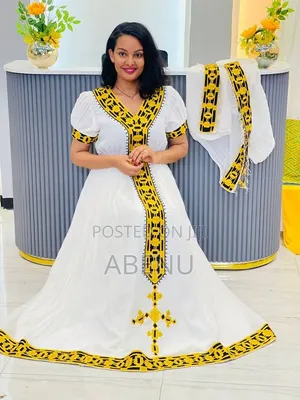 Elegant White Gold Ethiopian Habesha Kemis