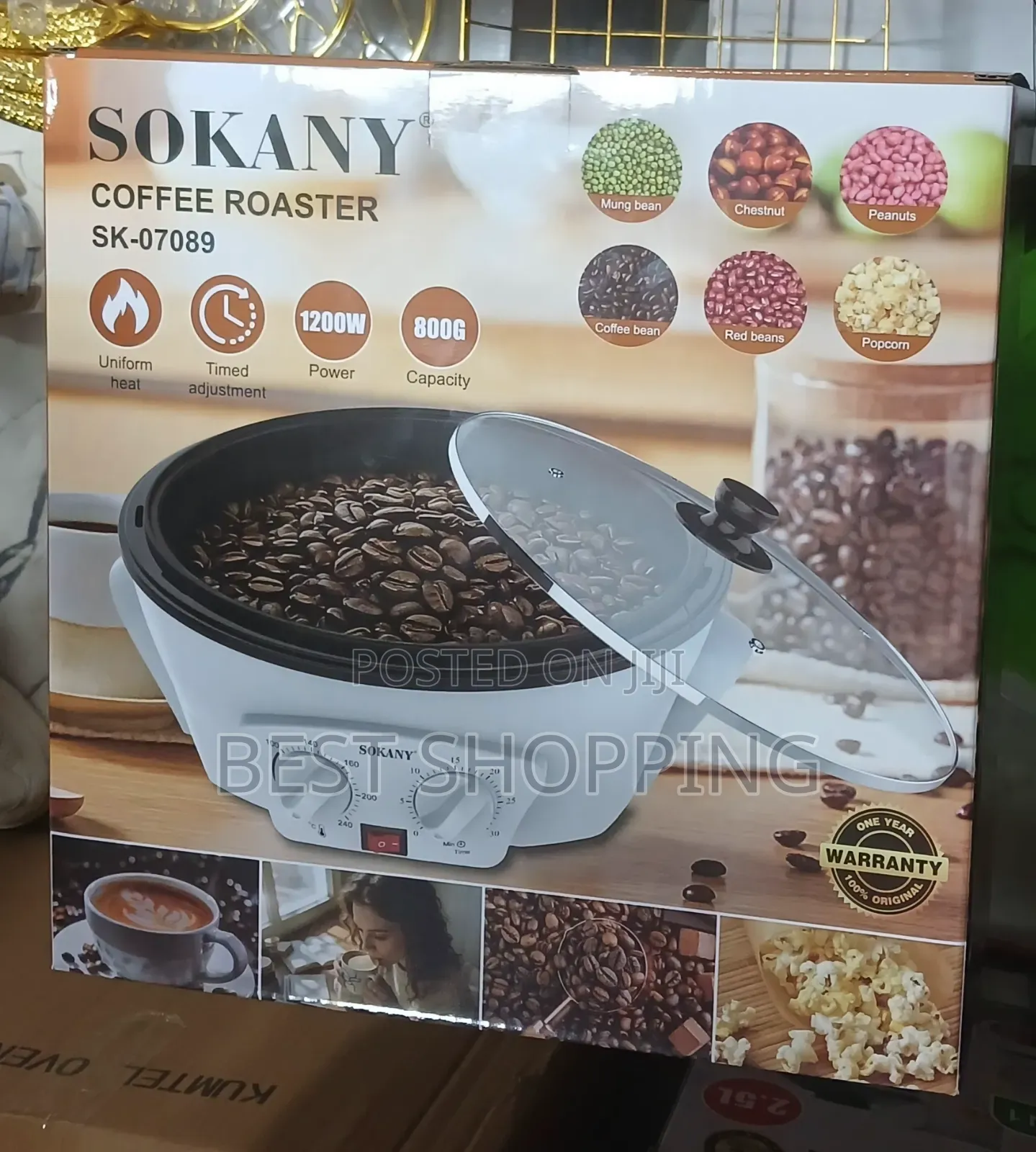 Sokany Coffee Roaster 800 Gram and Popcorn Roast Timer Temperature