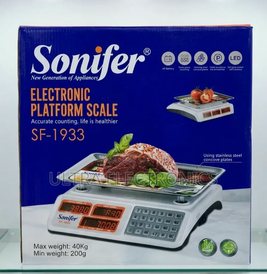 ሚዛን Sonifer SF-1933 — ለትክክለኛ መመዘን እና ፈጣን የዋጋ ስሌት የተዘጋጀ ዘመናዊ ዲጂታል ሚዛን።