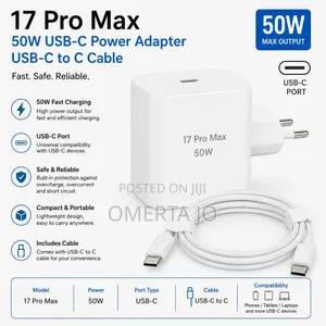 17 Pro Max 50W Fast Charger USB-C Power Adapter + Type-C Cable