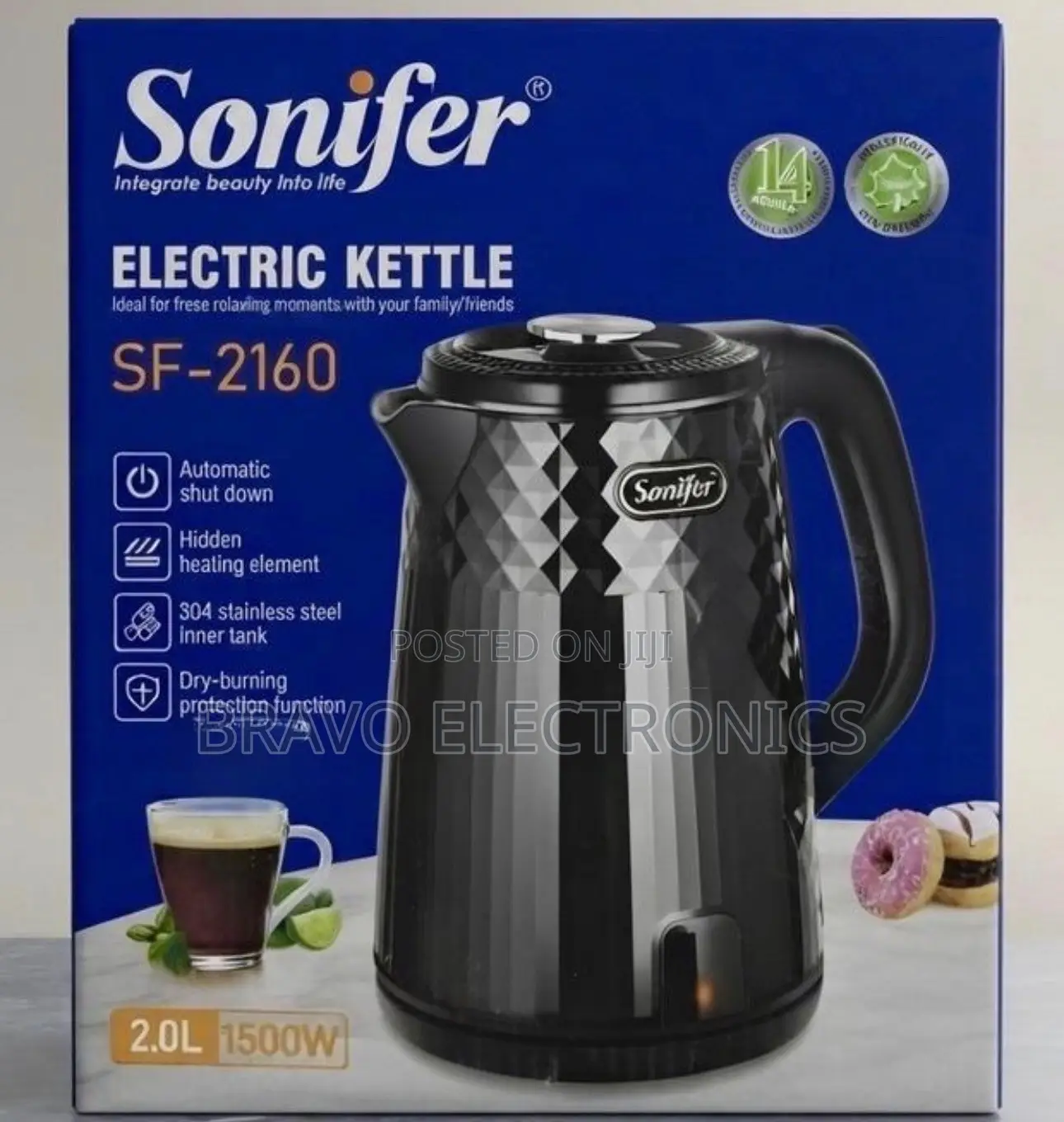 Sonifer SF-2160 Electric Kettle. With a 2.0L Capacity and 1500W Power