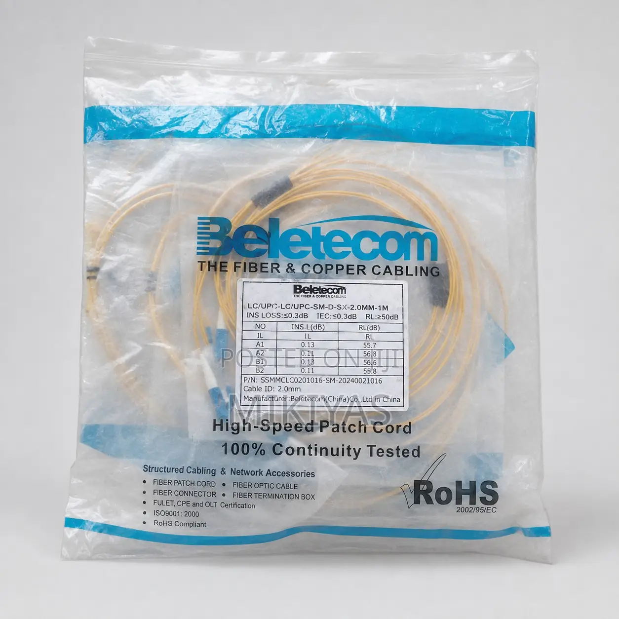 Beletecom LC-LC Single-Mode Fiber Patch Cords 1m – Pack of 4