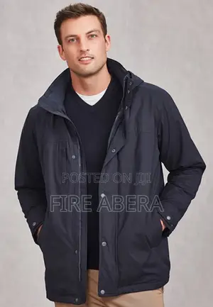 Men's Mid-Length Winter Parka Jacket With a Detachable Hood.
