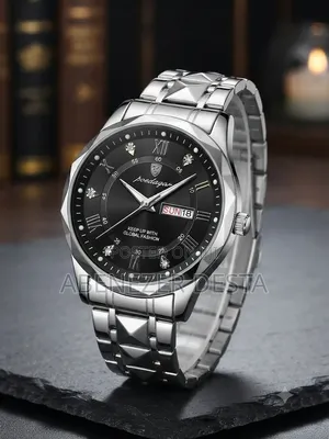 Poedagar 615 Men's Quartz Wristwatch Featuring a Faceted Silver-Tone