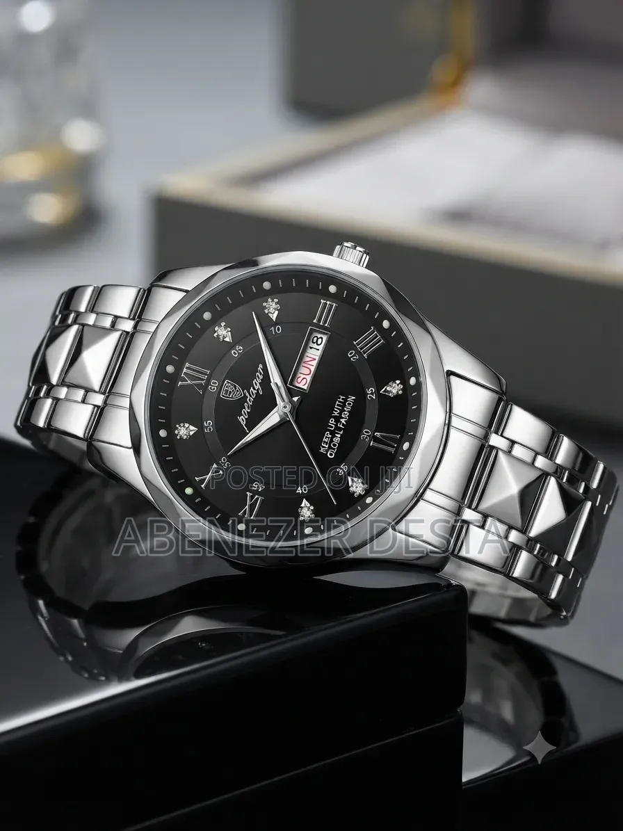 Poedagar 615 Men's Quartz Wristwatch Featuring a Faceted Silver-Tone