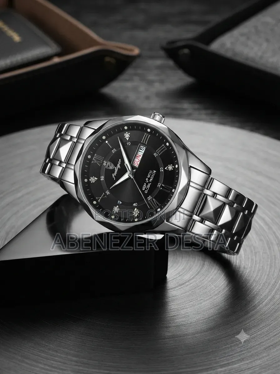 Poedagar 615 Men's Quartz Wristwatch Featuring a Faceted Silver-Tone