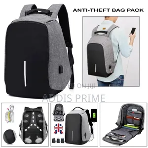 Anti-Theft Backpack With USB Charging Port – Gray/Black