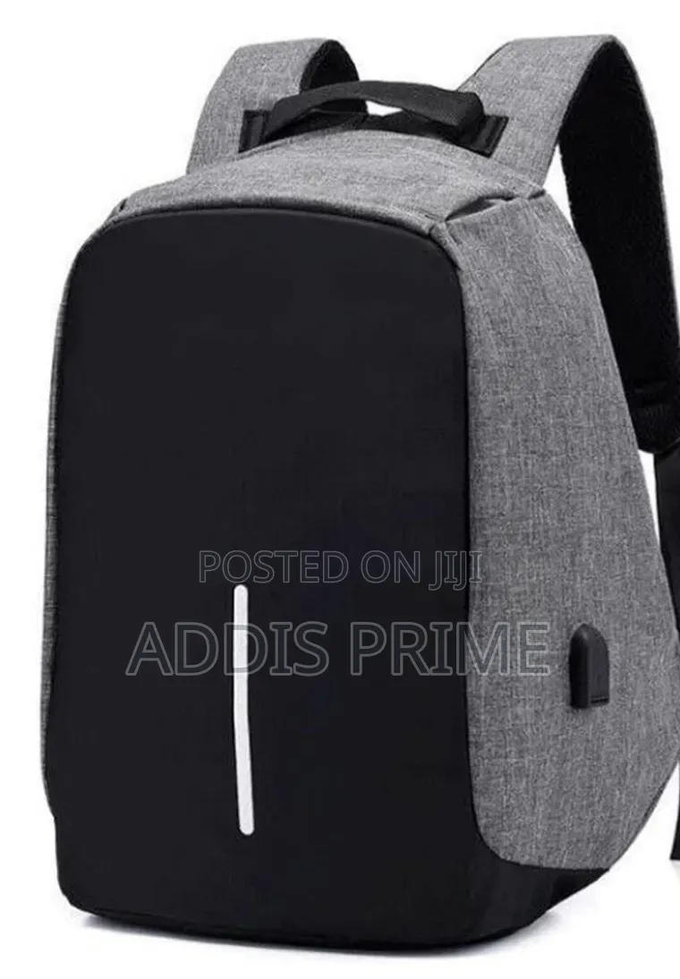 Anti-Theft Backpack With USB Charging Port – Gray/Black
