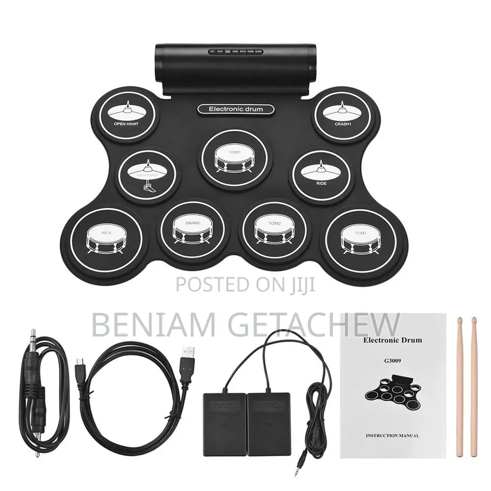 Portable Foldable USB Electronic Drum Set With Silicone 9 Pad