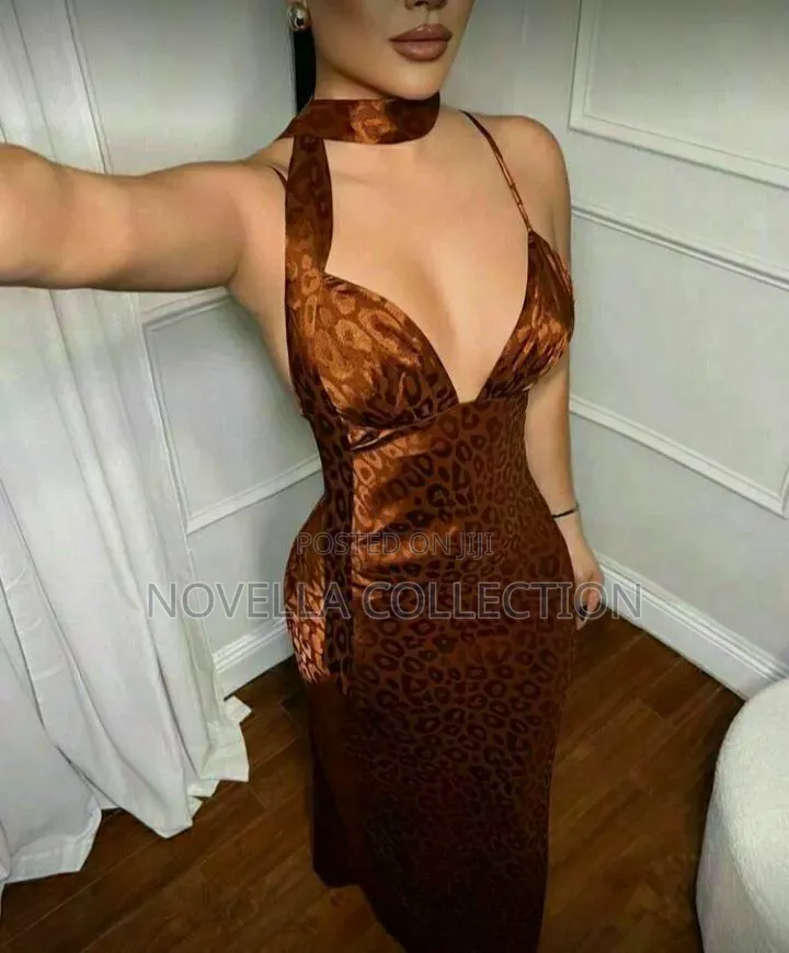 Leopard Print Sleeveless Woven Fabric Long With Spaghetti Straps
