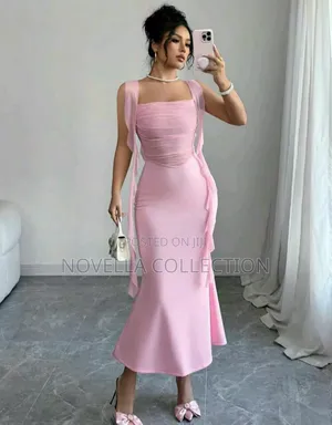 Elegant Pink Ribbon Fitted Slim Fishtail Contrast Mesh Panel Dress