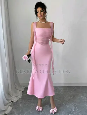 Elegant Pink Ribbon Fitted Slim Fishtail Contrast Mesh Panel Dress