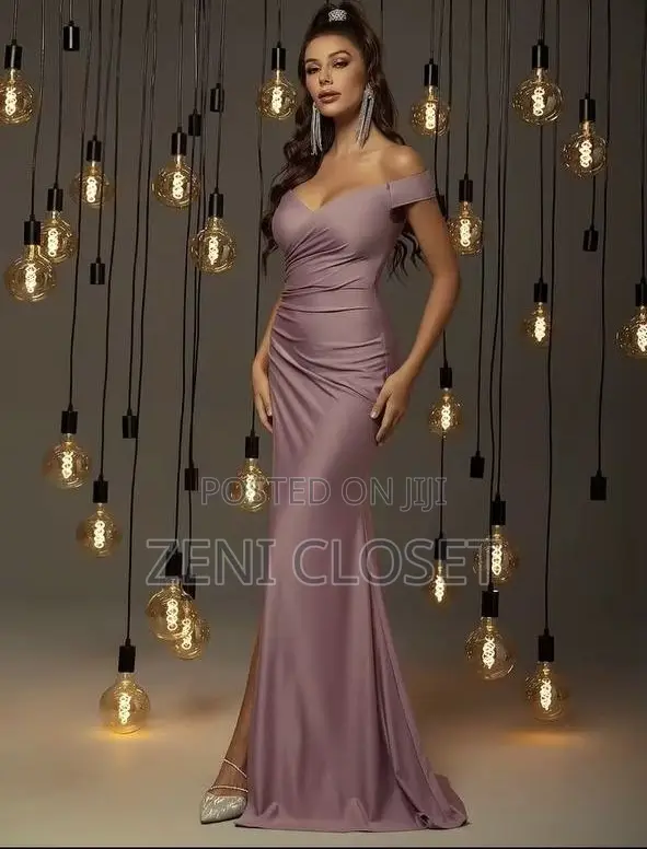 Elegant Mauve Off-Shoulder Ruched Maxi Dress