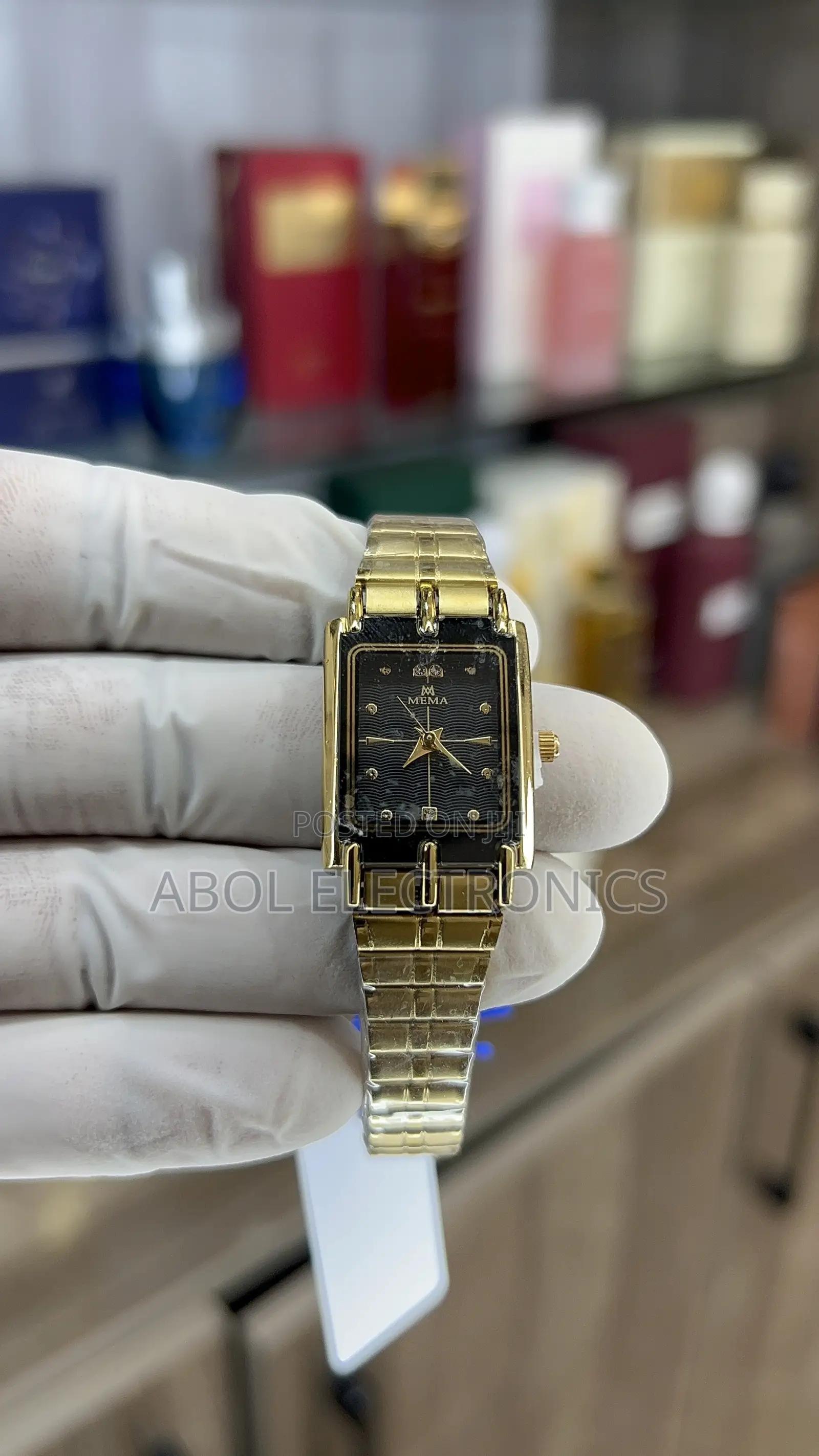 MEMA Gold Square Women's Quartz Watch - Black Textured Dial