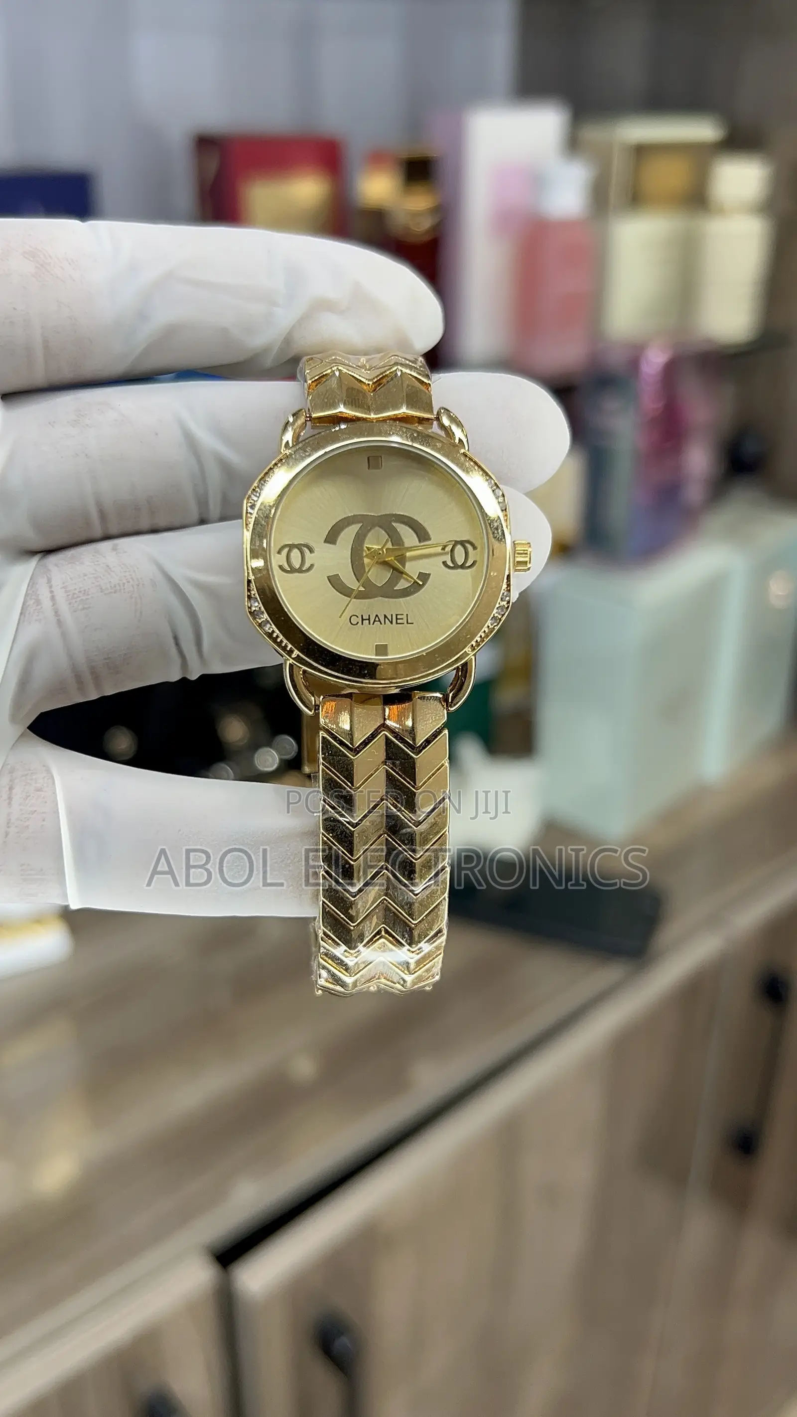 Chanel Gold Women's Quartz Watch - Monogram Dial Chevron Strap