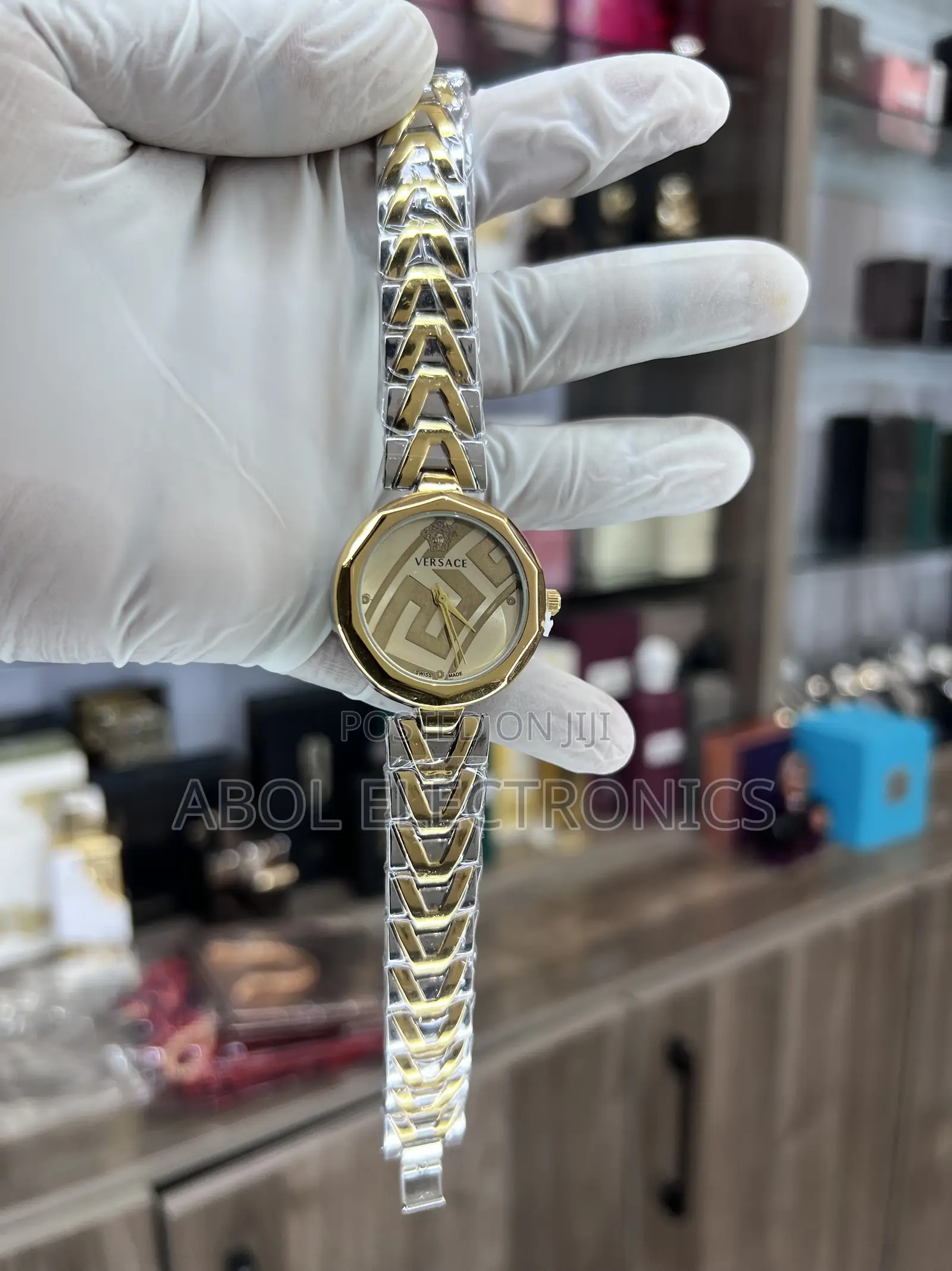 Versace Two-Tone Women's Quartz Watch - Greca Dial Chevron Link