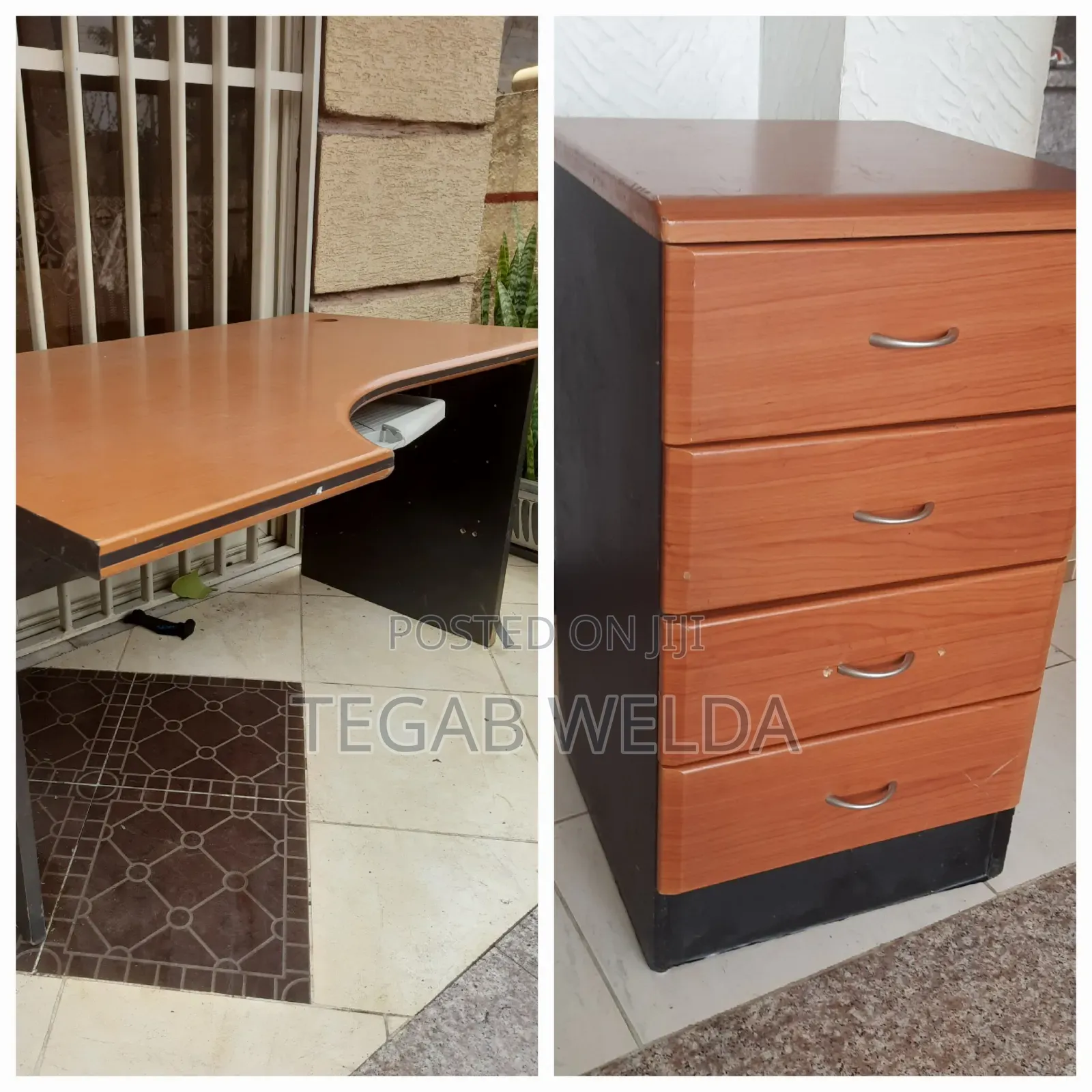 Office Table With 4-Drawer Filing Cabinet