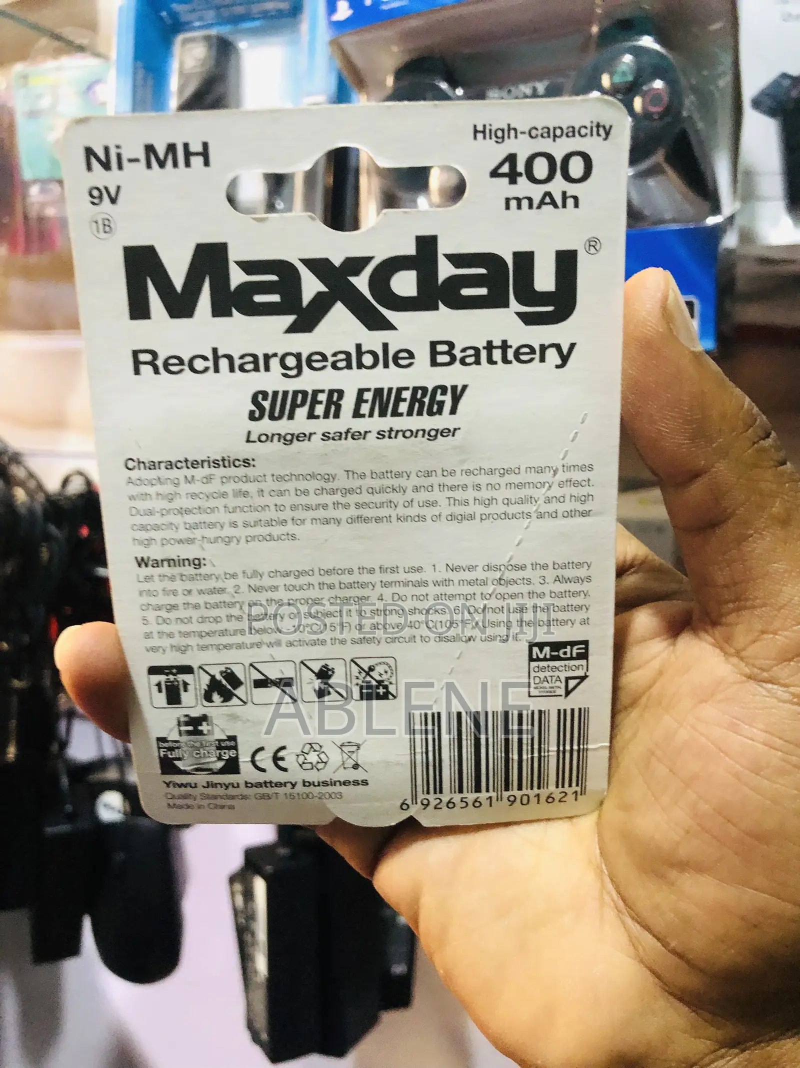Maxday 9V 400mAh Ni-Mh Rechargeable Battery