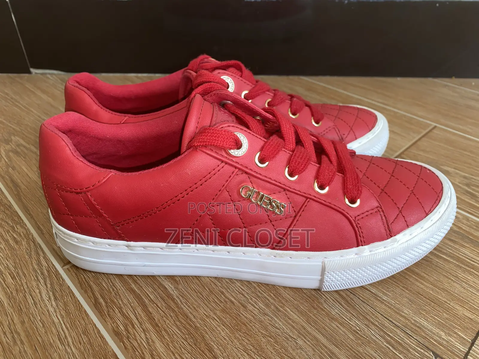 GUESS Red Quilted Sneakers – Brand New