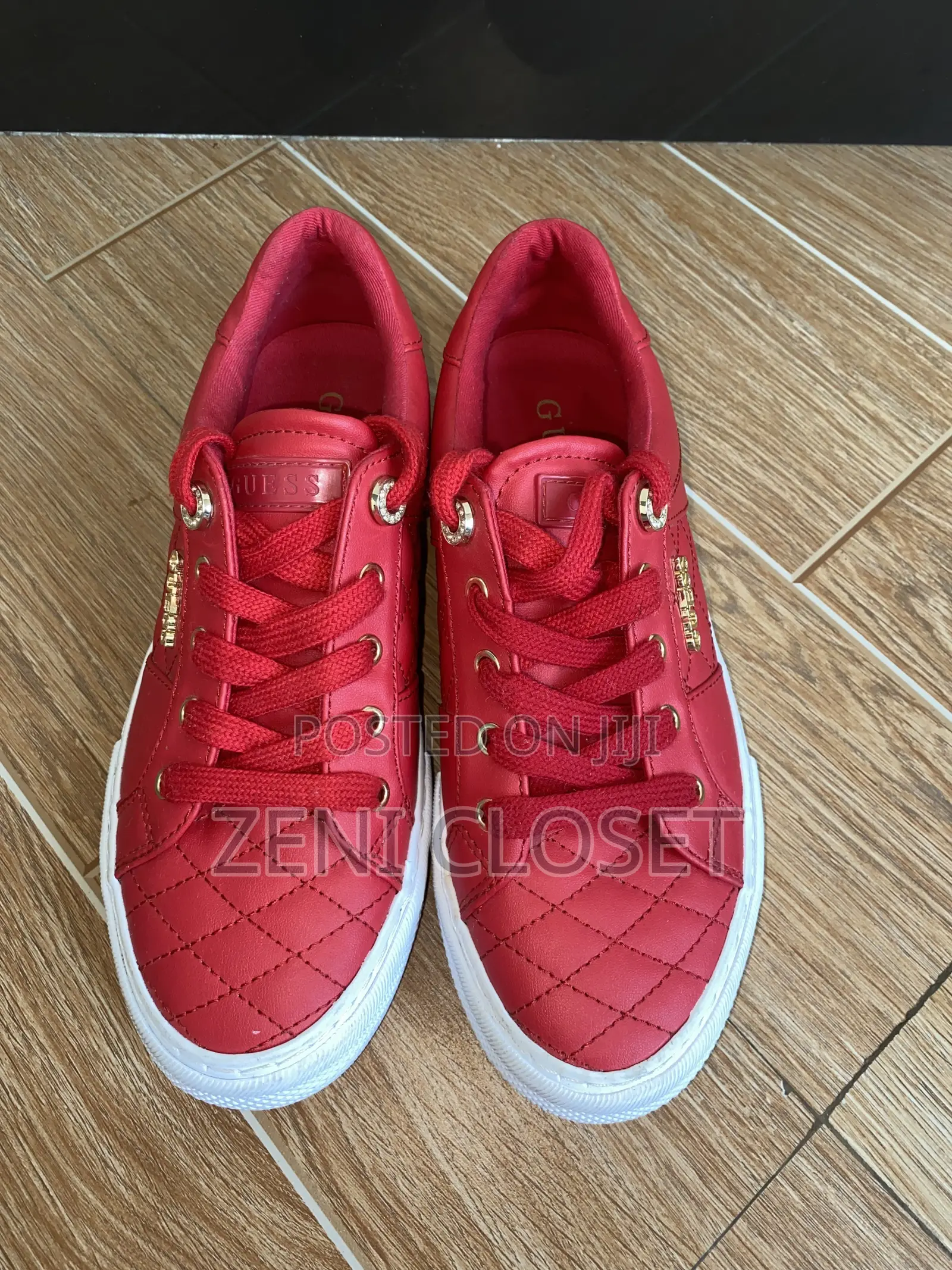 GUESS Red Quilted Sneakers – Brand New