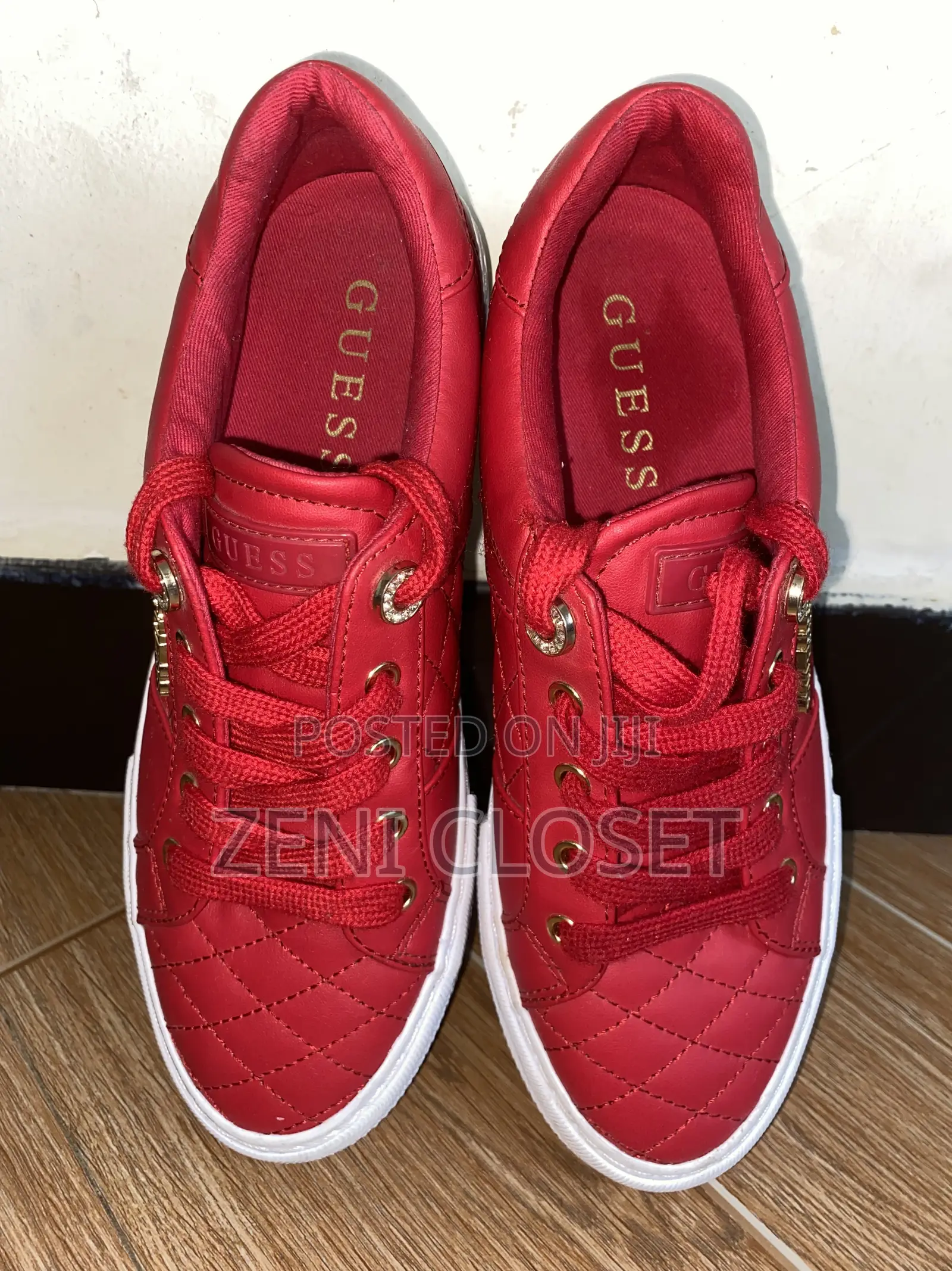 GUESS Red Quilted Sneakers – Brand New