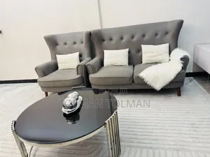 Modern Grey Wingback Sofa Armchair Set