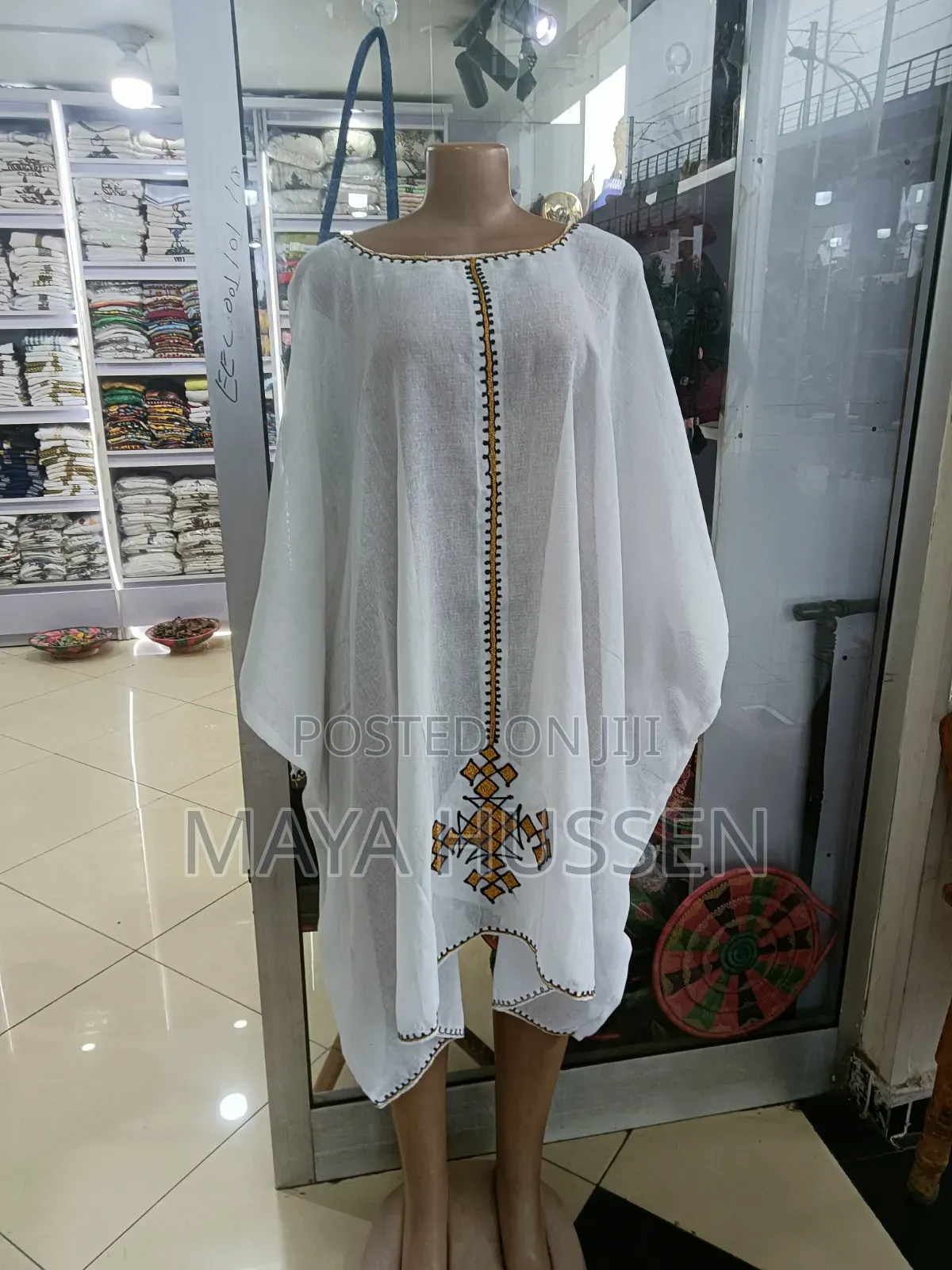 Habesha Cultural Kaftan Dress With Ethiopian Embroidery