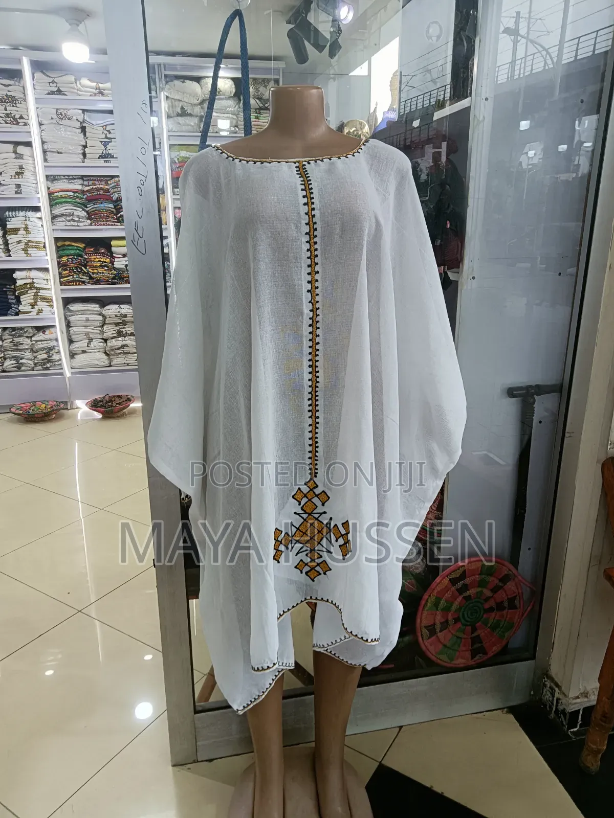 Habesha Cultural Kaftan Dress With Ethiopian Embroidery