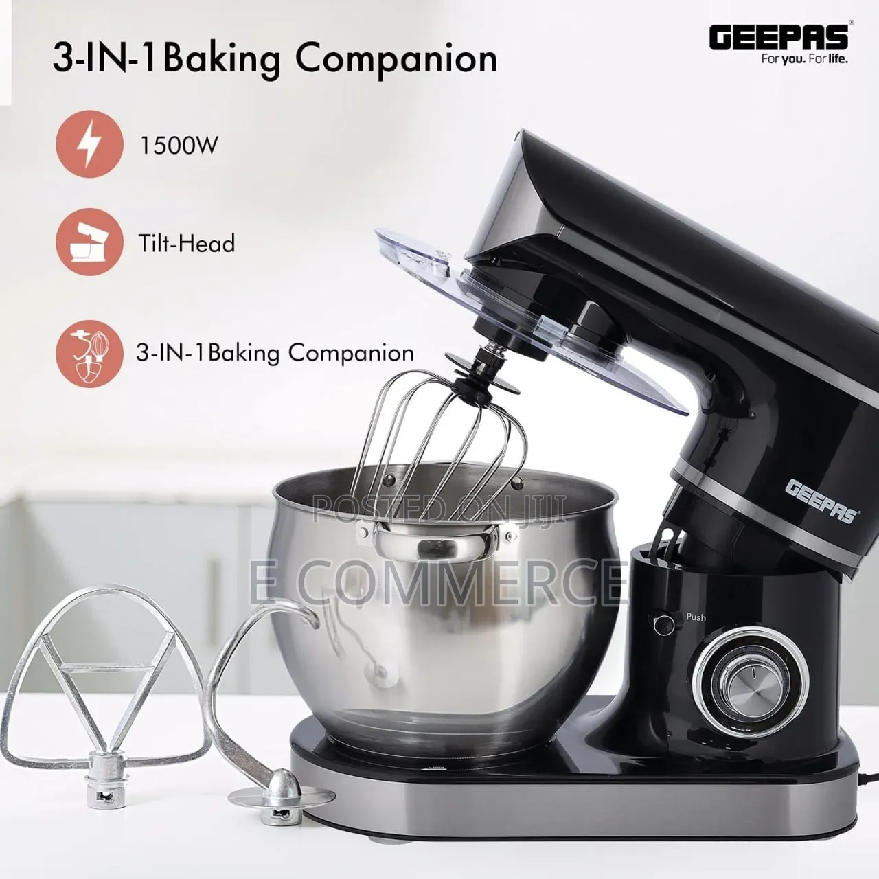 Geepas 1500W Stand Mixer With 8.5Liter Stainless Steel Mixing Bowl