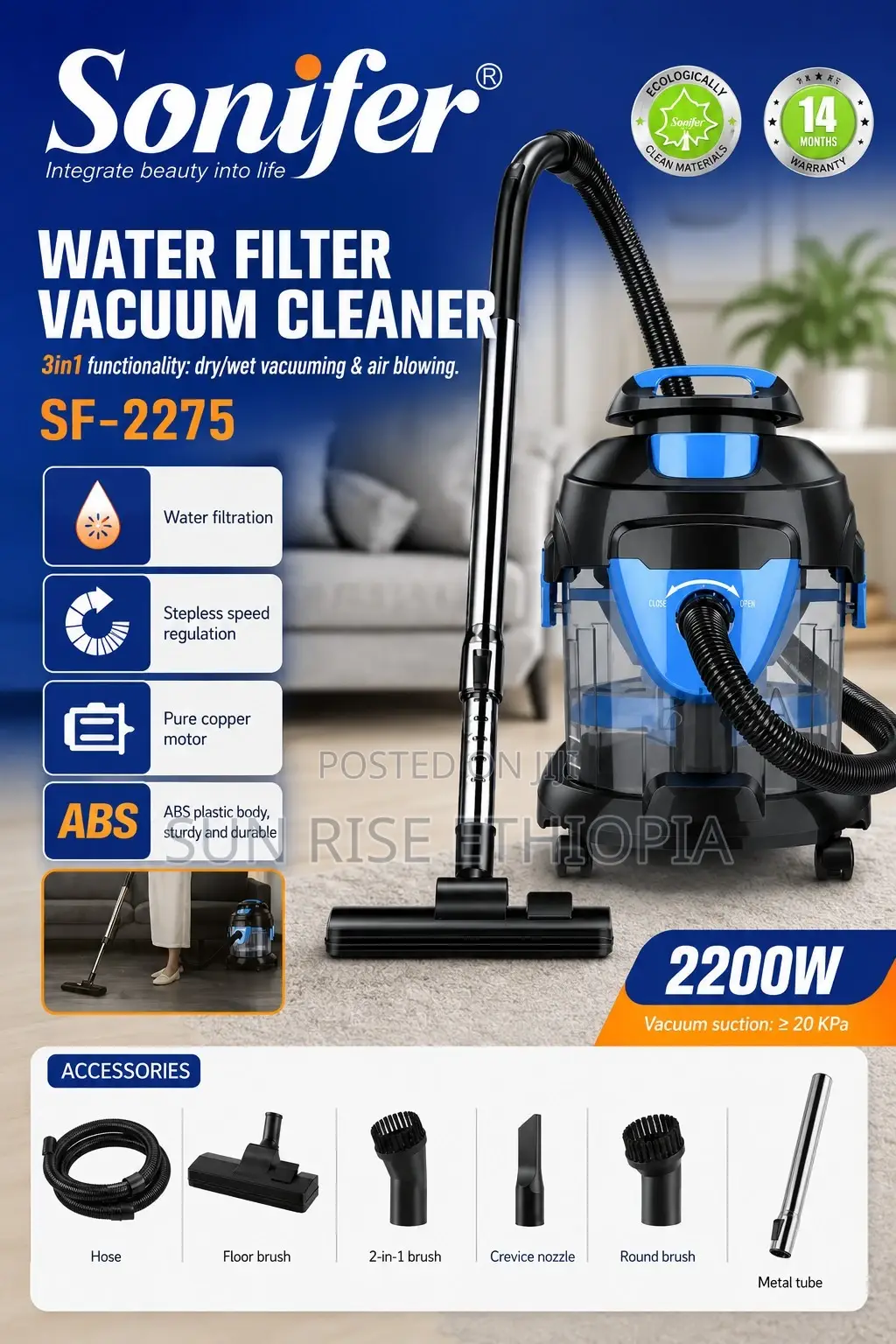 Sonifer Vacuum Cleaner Wet/ Dry/ Blowing Finction