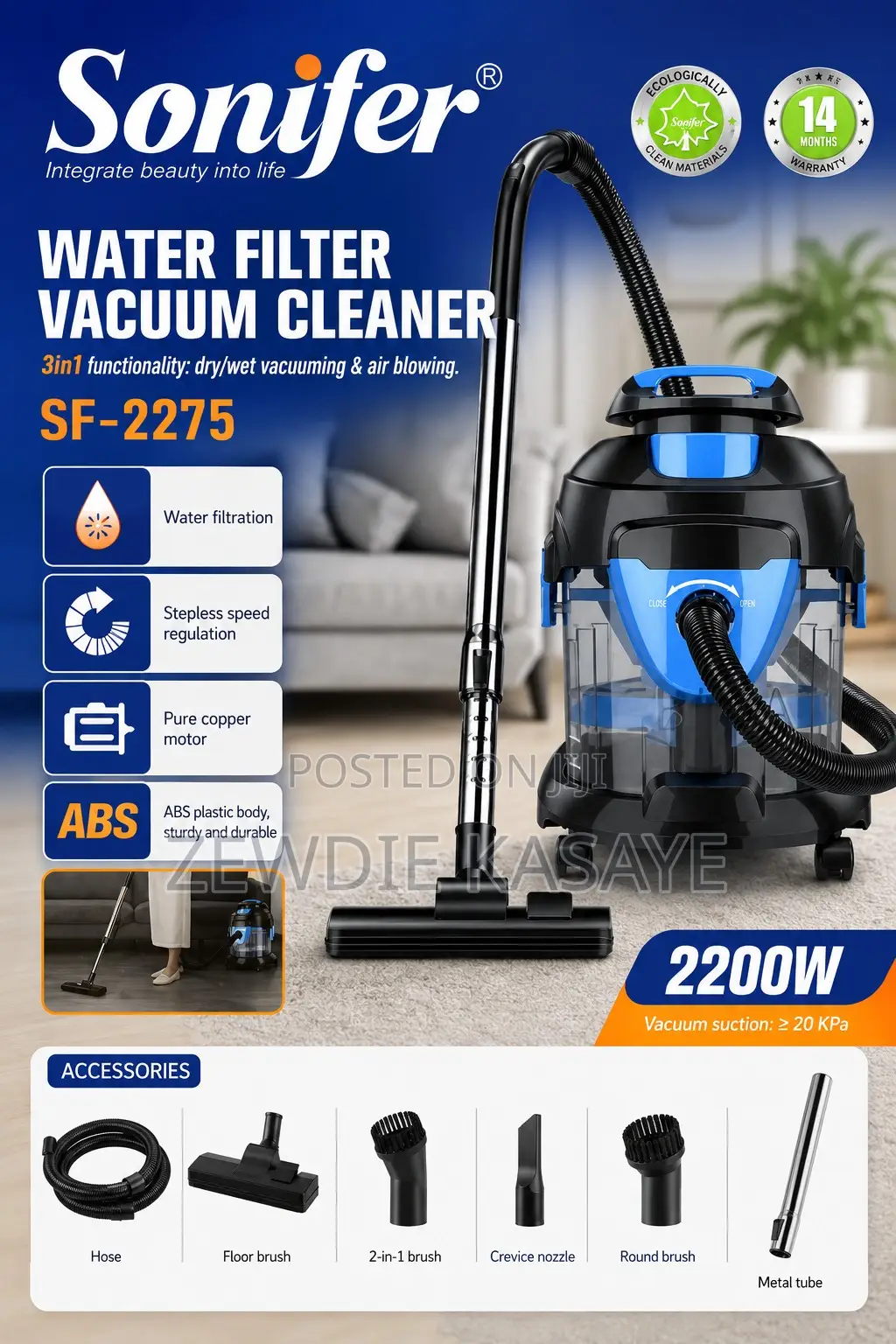 Sonifer Vacuum Cleaner Wet/ Dry/ Blowing Finction
