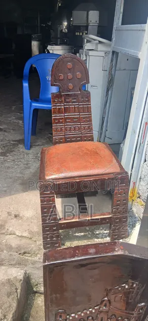 Hand-Carved Traditional Ethiopian Wooden Coffee Table Chairs Set