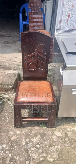 Hand-Carved Traditional Ethiopian Wooden Coffee Table Chairs Set