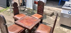 Hand-Carved Traditional Ethiopian Wooden Coffee Table Chairs Set
