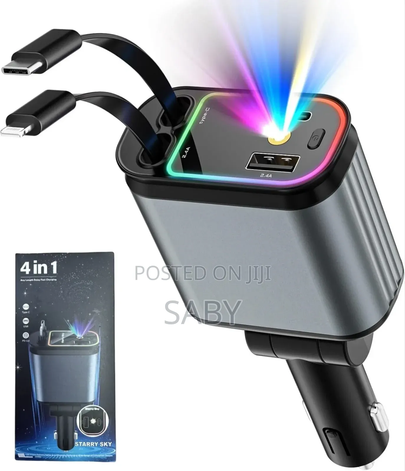 4-in-1 Retractable Fast Car Charger for Cars