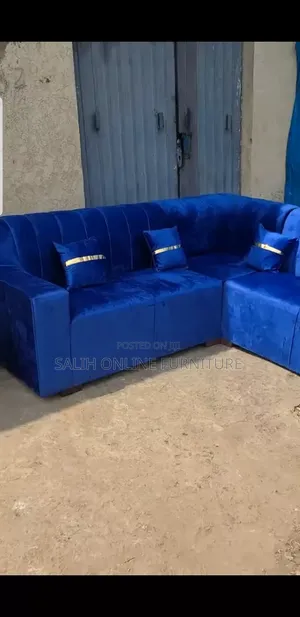Modern Blue Velvet L-Shaped Sofa